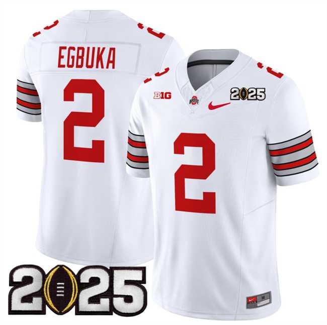 Mens Ohio State Buckeyes #2 Emeka Egbuka White 2025 CFP Final Patch F.U.S.E. Vapor Limited Stitched Jersey Dzhi->ohio state buckeyes->NCAA Jersey